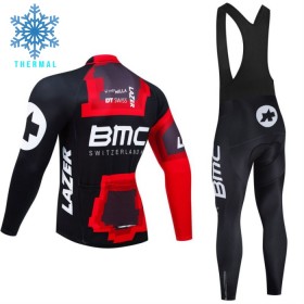 Set Fietsshirt Lange Mouw + Lange Koersbroek 2024 BMC-Switzerland Winter Thermal Fleece Zwart